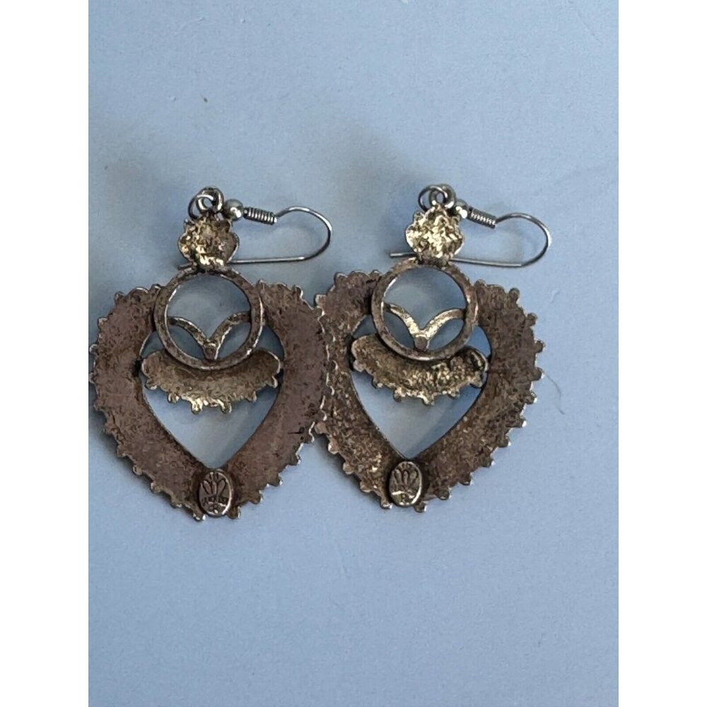 Vintage Southwestern Silver Tone Block Turquoise Earrings by Sancrest Jewelry - Picture 10 of 10